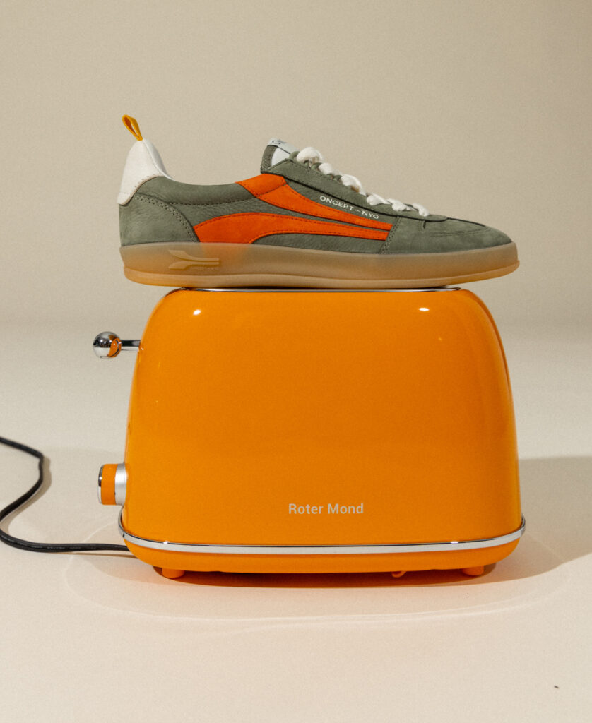 Retro Green Shoe on a vintage orange toaster