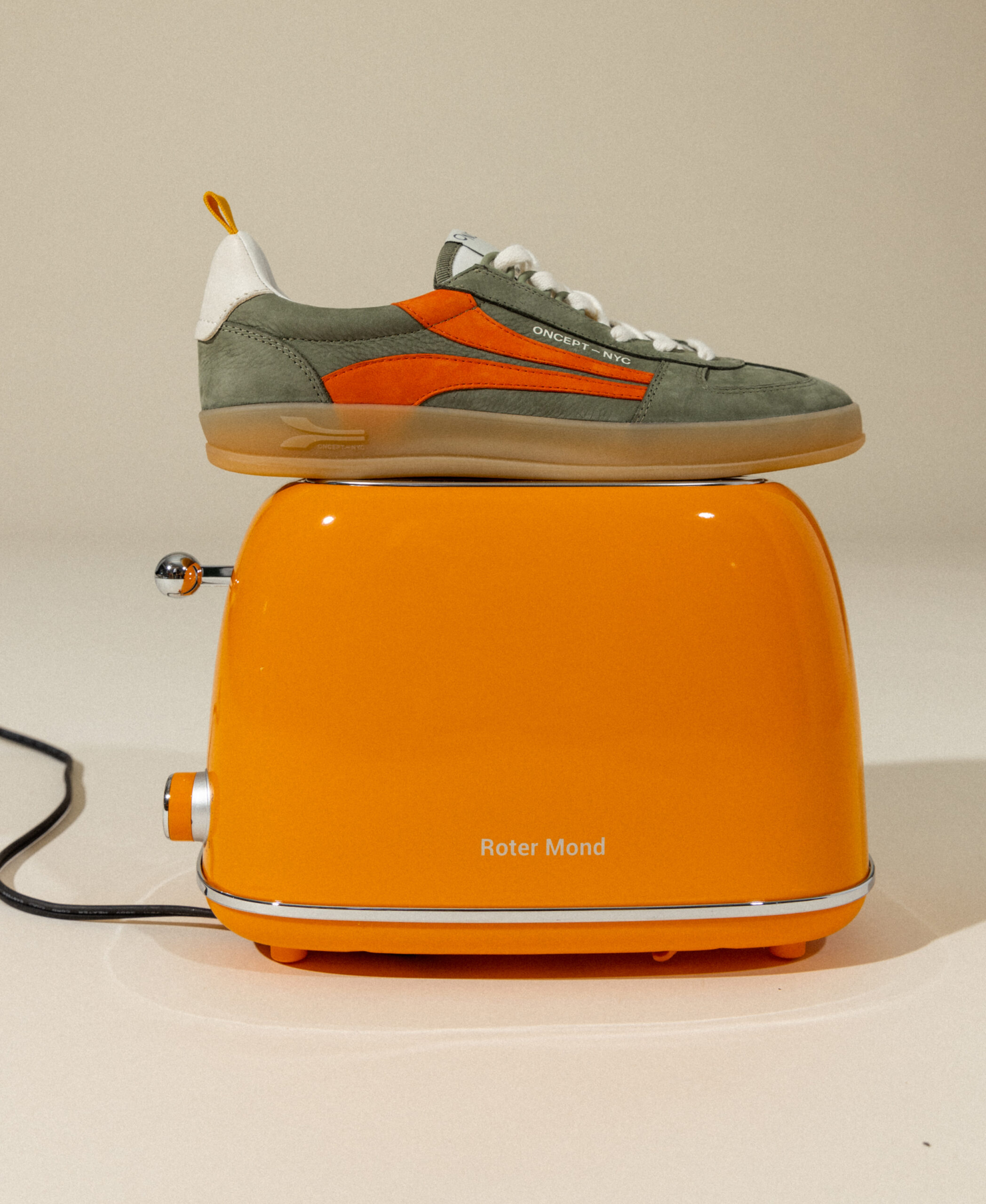 Retro Green Shoe on a vintage orange toaster